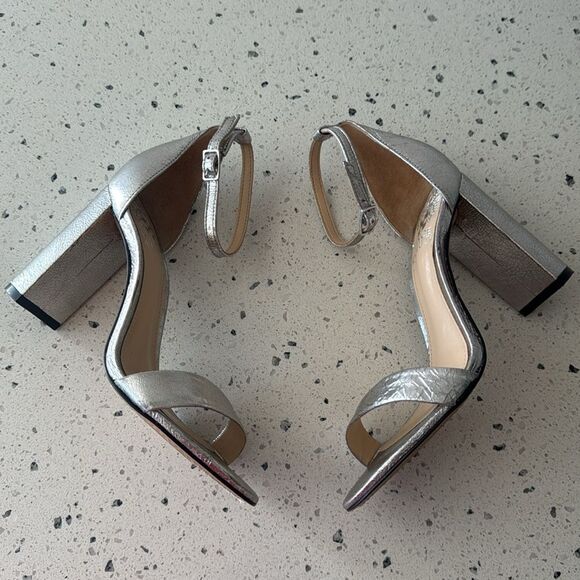 Vince Camuto MAIRANA Leather Metallic Silver Block Heel Sandals Shoes Size 5.5M - Picture 11 of 12